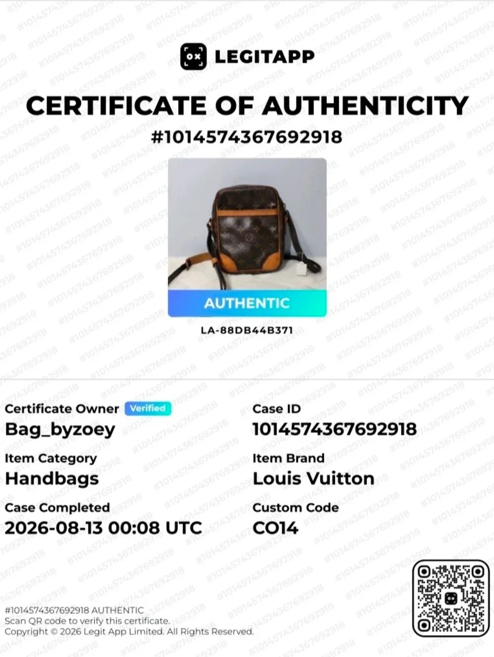 Louis Vuitton size approx